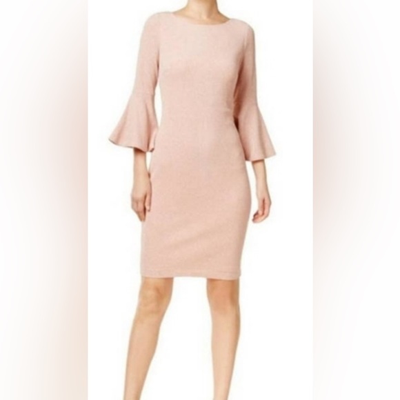 Calvin Klein Pink Shimmer Bell Sleeve Pencil Dress 14W - Picture 3 of 7